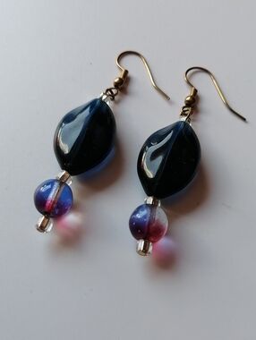 🔥3/$20🔥Handmade Blue Large Bead Blue-to-pink Gradient Round Bead Drop Earrings